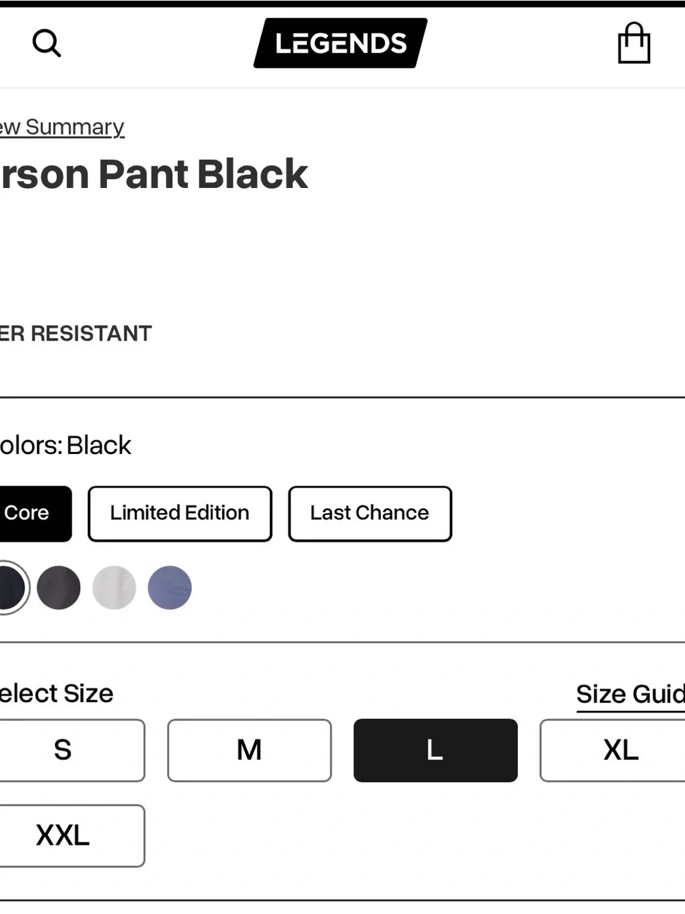 NWT LEGENDS Carson Pant - Black